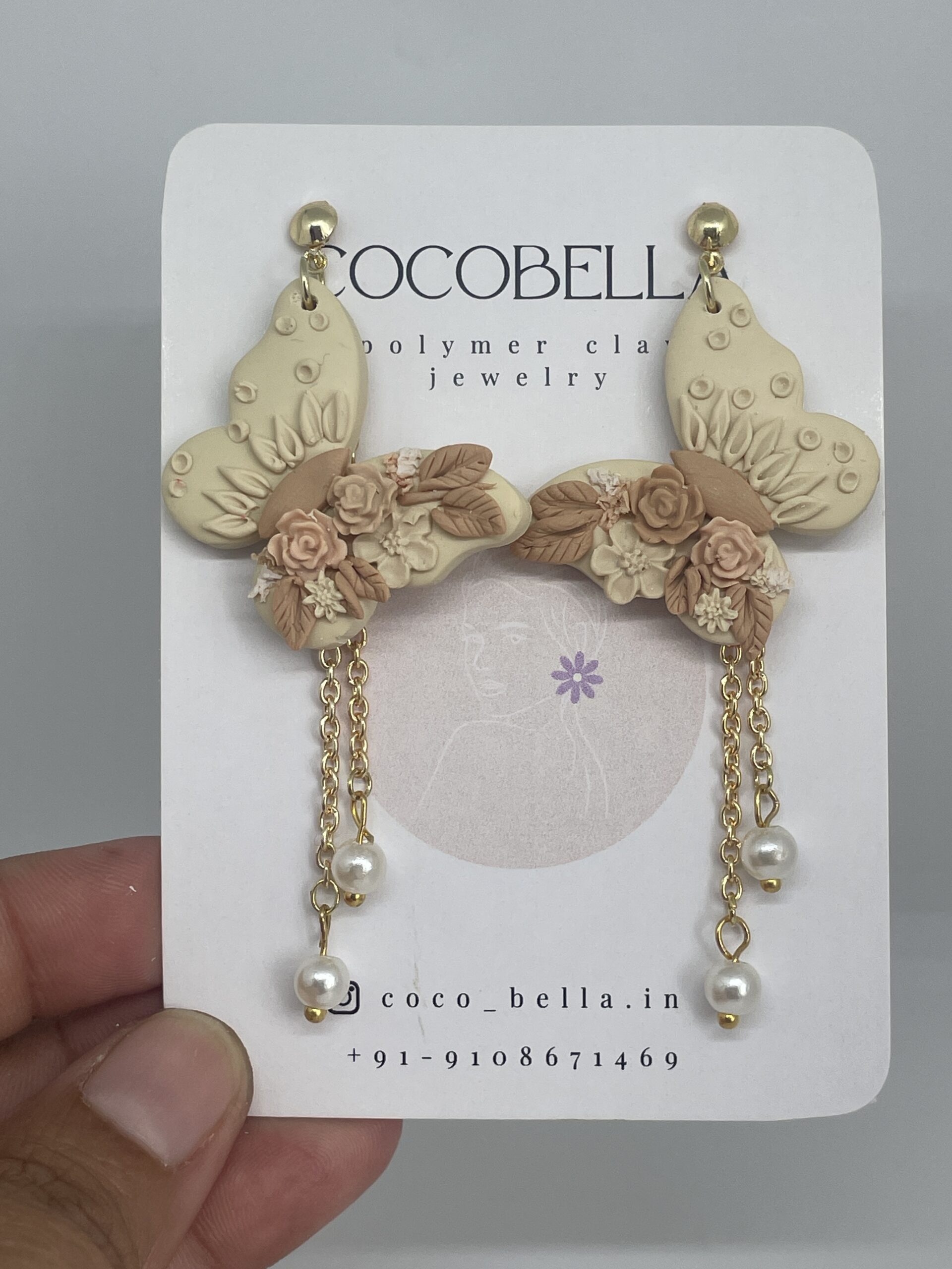Beige Butterfly Earrings