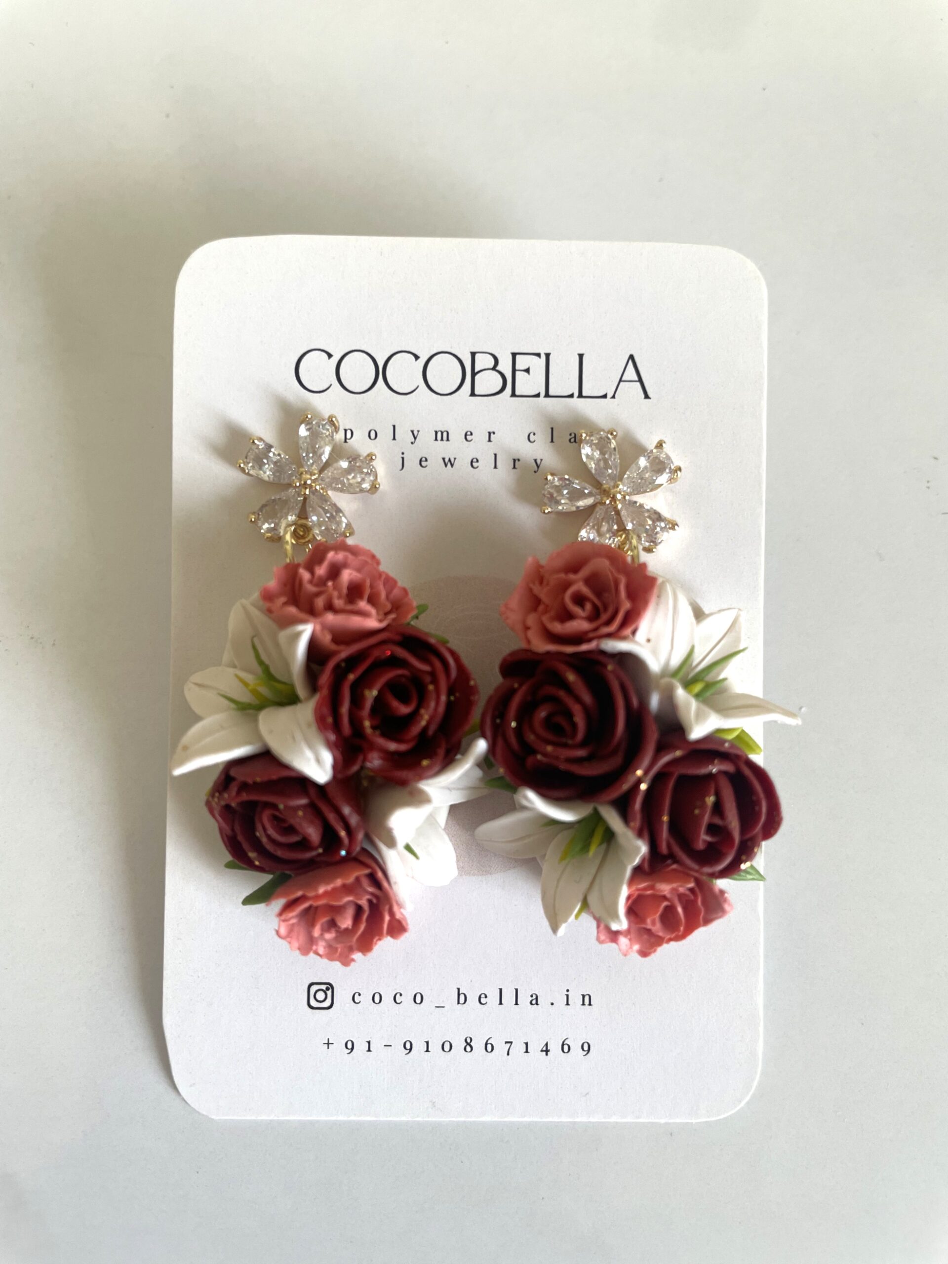 Red And White Floral Bouquet Earrings