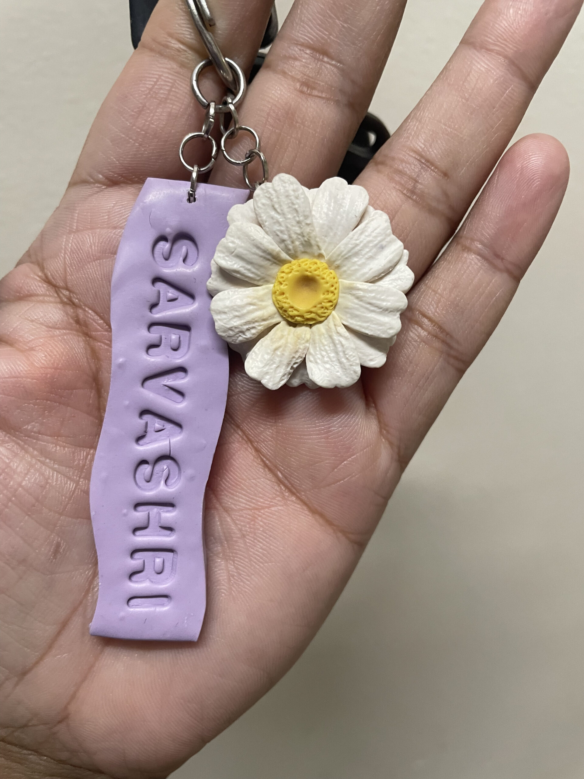 Layered Flower With Name Tag Keychain