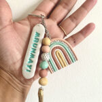 Rainbow And Beads With Name Tag Keychain