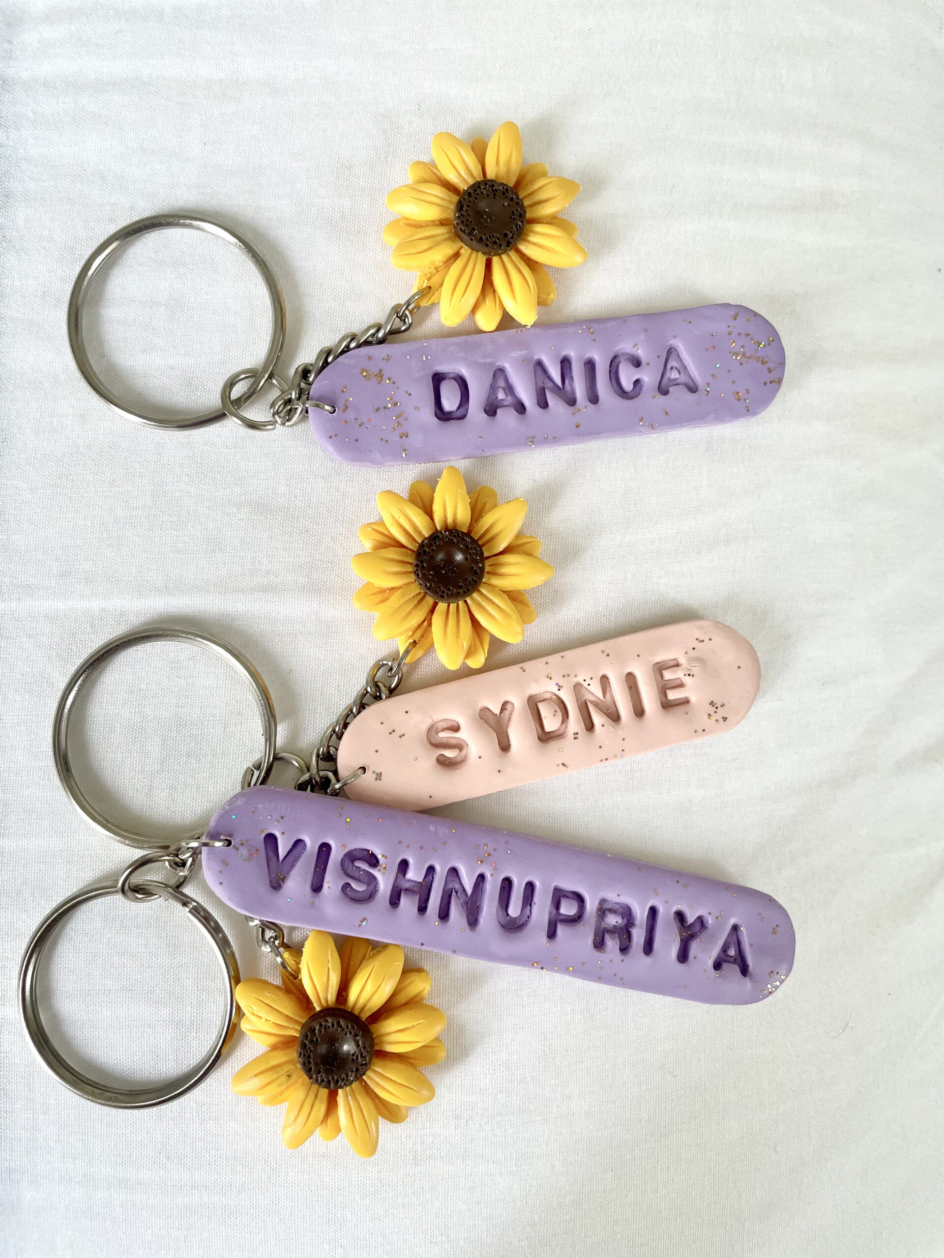 Sunflower With Name Tag Keychain