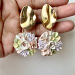 Pastel Floral With Gold Top Earrings