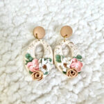 Beige Oval Floral Earrings