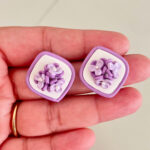 Purple Floral Diamond Stud