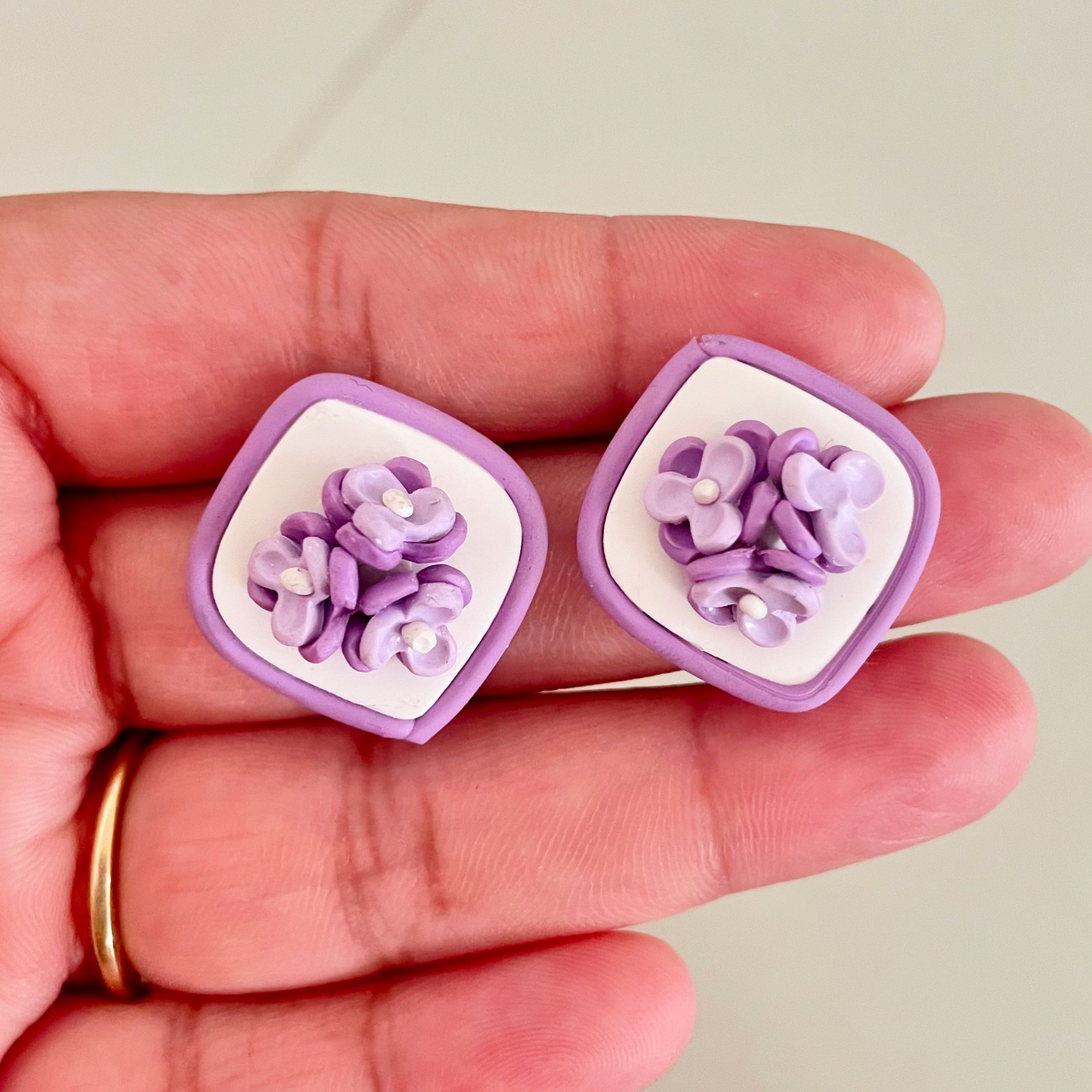 Purple Floral Diamond Stud