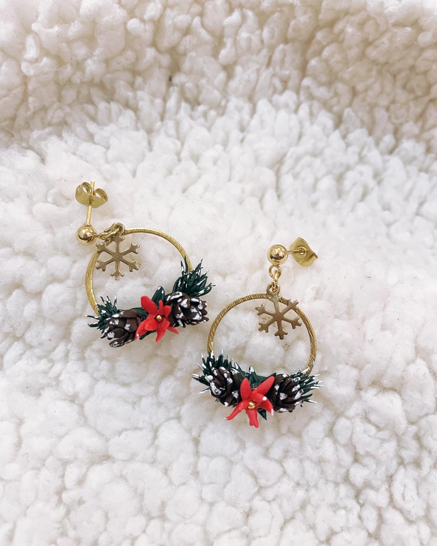 Christmas Pinecone Wreath Earrings